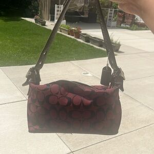 Coach baguette burgundy red and black jacquard